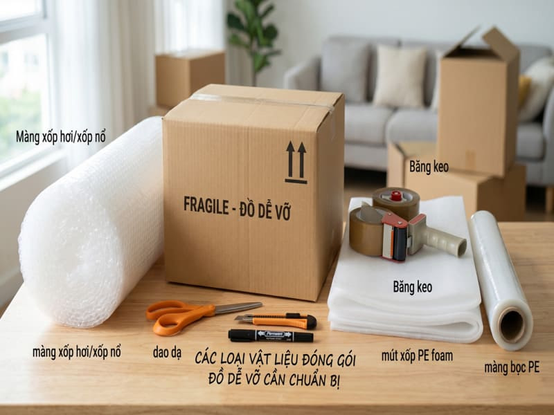 Các loại vật liệu đóng gói đồ dễ vỡ cần chuẩn bị