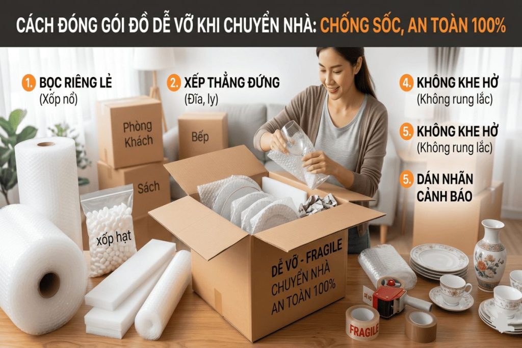 Cách đóng gói đồ dễ vỡ khi chuyển nhà chống sốc, an toàn 100