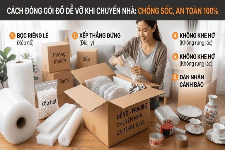 Cách đóng gói đồ dễ vỡ khi chuyển nhà chống sốc, an toàn 100