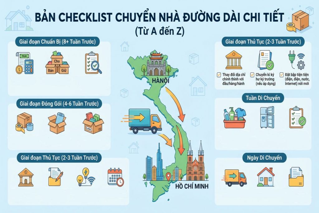 Checklist chuyển nhà đường dài đầy đủ, chi tiết từ A-Z