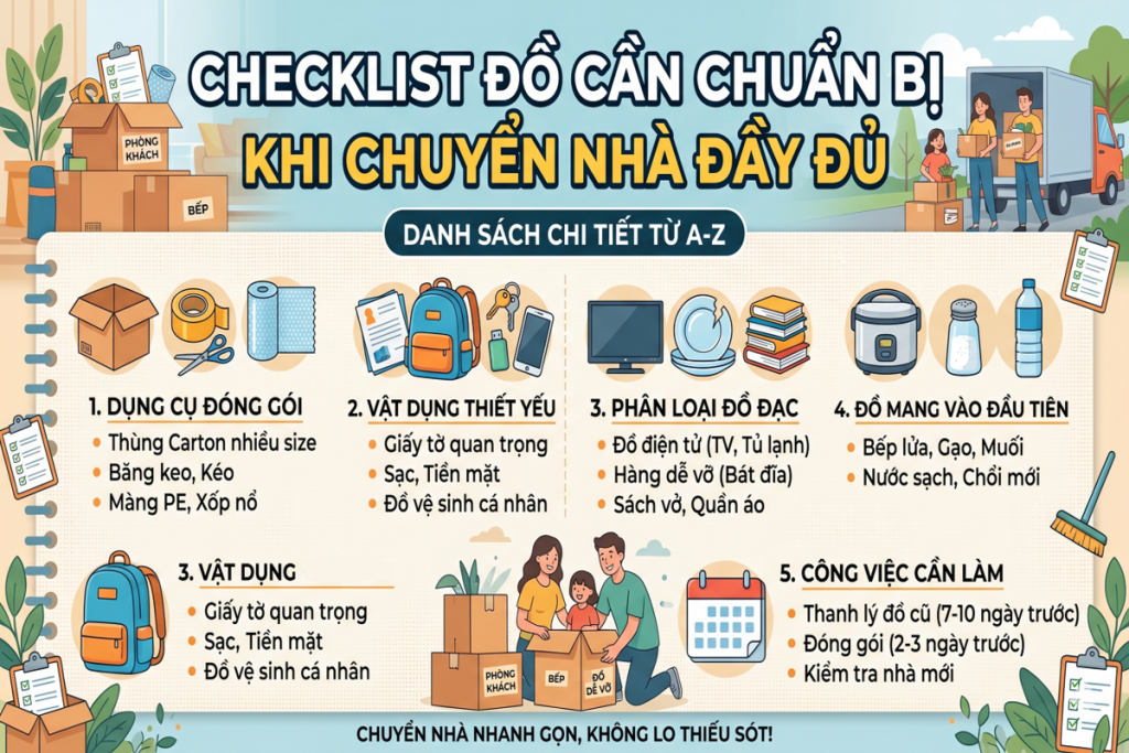 Checklist đồ cần chuẩn bị khi chuyển nhà đầy đủ