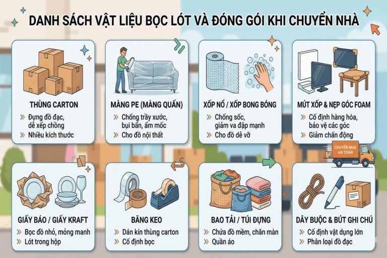 Danh sách vật liệu bọc lót và đóng gói khi chuyển nhà