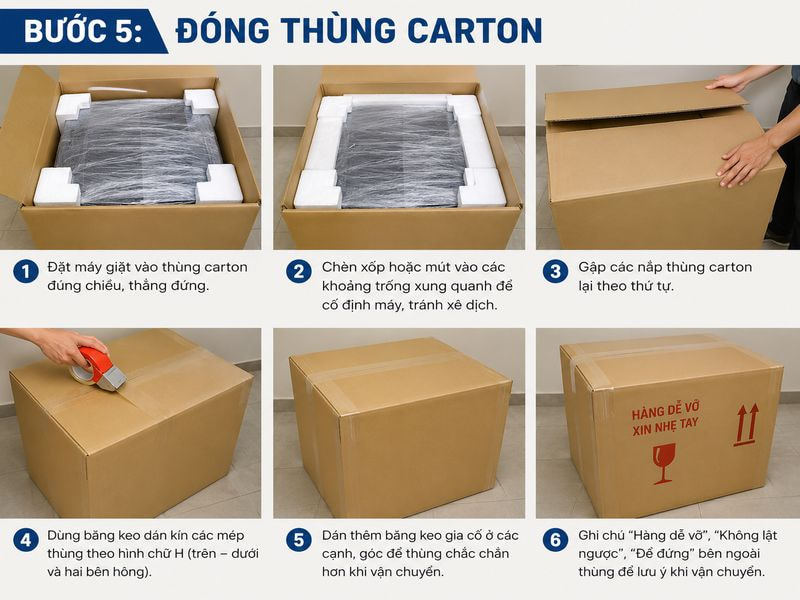 Cách đóng gói máy giặt khi chuyển nhà đơn giản, đúng cách 14 Bước 5: Đóng thùng carton