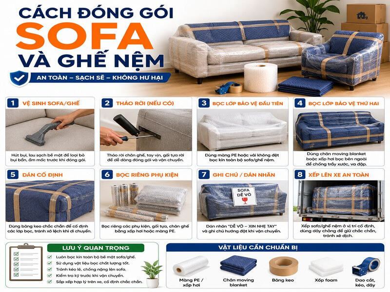 Cách đóng gói sofa và ghế nệm