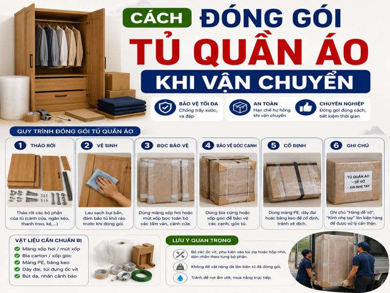 Hướng dẫn tháo lắp tủ quần áo khi chuyển nhà đúng kỹ thuật 10 Cách đóng gói tủ quần áo khi vận chuyển