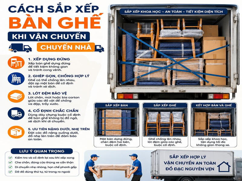 Cách sắp xếp bàn ghế khi vận chuyển