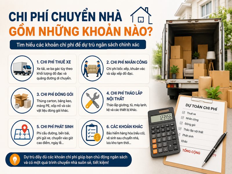 Chi phí chuyển nhà là bao nhiêu? Cách tính và bảng giá chi tiết 8 Chi phí chuyển nhà gồm những khoản nào?