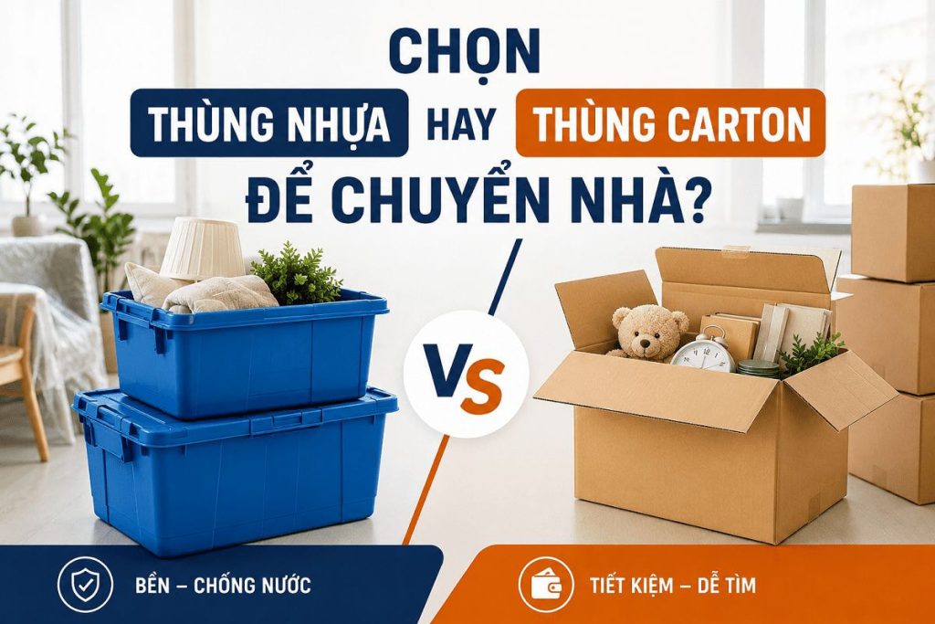 Chọn thùng nhựa hay thùng carton để chuyển nhà? So sánh chi tiết 1 Chọn thùng nhựa hay thùng carton để chuyển nhà