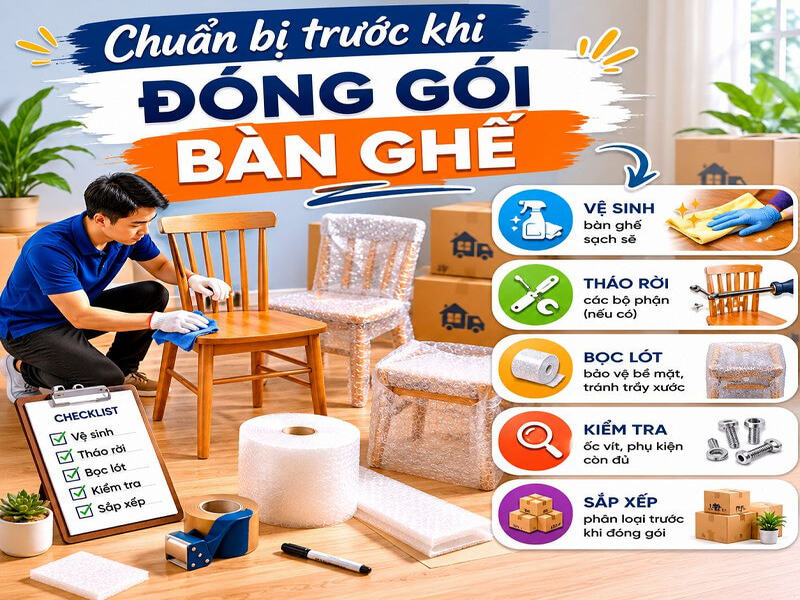 Chuẩn bị trước khi đóng gói bàn ghế