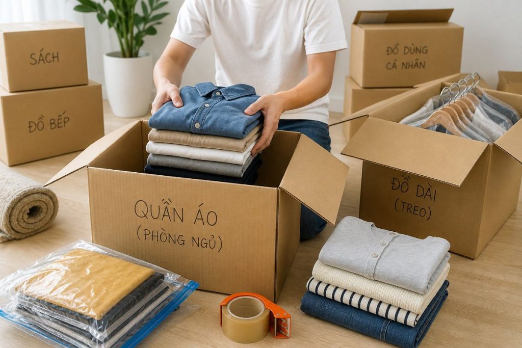 Cách đóng gói quần áo khi chuyển nhà gọn, không nhăn 1 Đóng gói quần áo khi chuyển nhà