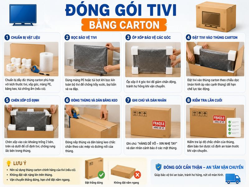 Hướng dẫn chi tiết đóng gói đồ điện tử khi chuyển nhà 11 Đóng gói tivi