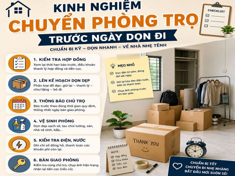 Kinh nghiệm chuyển phòng trọ cho sinh viên và người đi làm 8 Kinh nghiệm chuyển phòng trọ trước ngày dọn đi