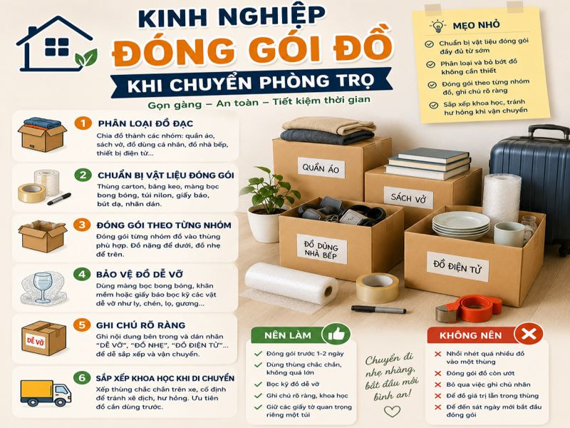 Kinh nghiệm chuyển phòng trọ cho sinh viên và người đi làm 9 Kinh nghiệp đóng gói đồ khi chuyển phòng trọ
