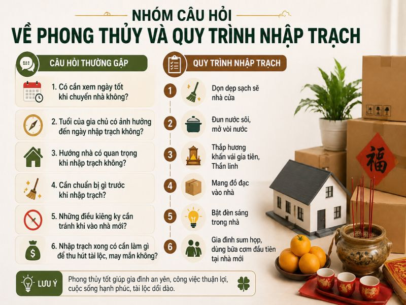Trọn bộ câu hỏi thường gặp khi chuyển nhà chuẩn kèm giải đáp 10 Nhóm câu hỏi về phong thủy và quy trình nhập trạch
