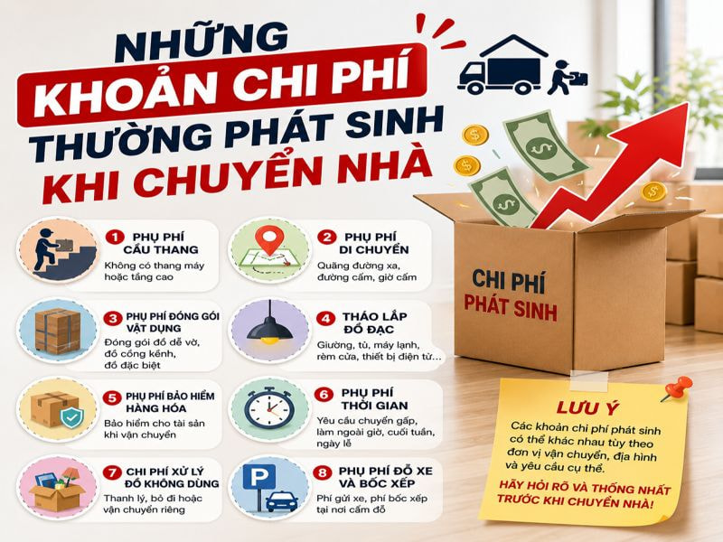 Cách tiết kiệm tối đa chi phí chuyển nhà hiệu quả, ít phát sinh 8 Những khoản chi phí thường phát sinh khi chuyển nhà
