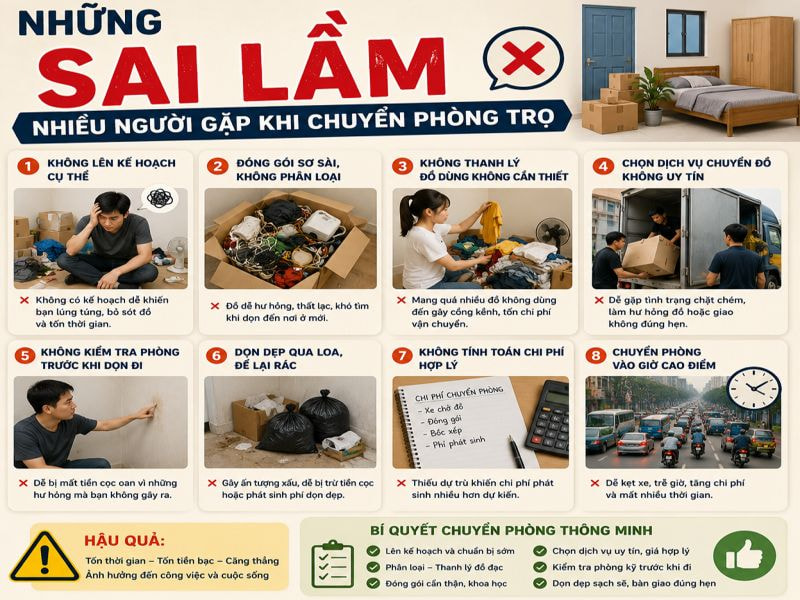 Kinh nghiệm chuyển phòng trọ cho sinh viên và người đi làm 10 Những sai lầm nhiều người gặp khi chuyển phòng trọ