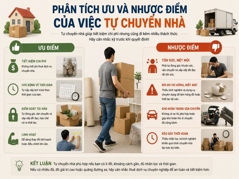 Nên tự chuyển nhà hay thuê dịch vụ? So sánh chi tiết từ A-Z 8 Phân tích ưu và nhược điểm của việc tự chuyển nhà