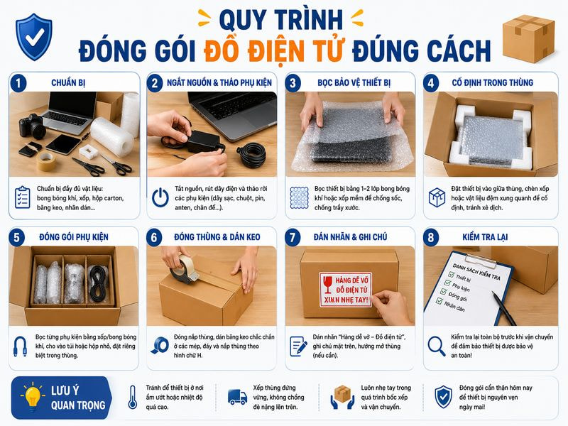 Hướng dẫn chi tiết đóng gói đồ điện tử khi chuyển nhà 10 Quy trình đóng gói đồ điện tử đúng cách