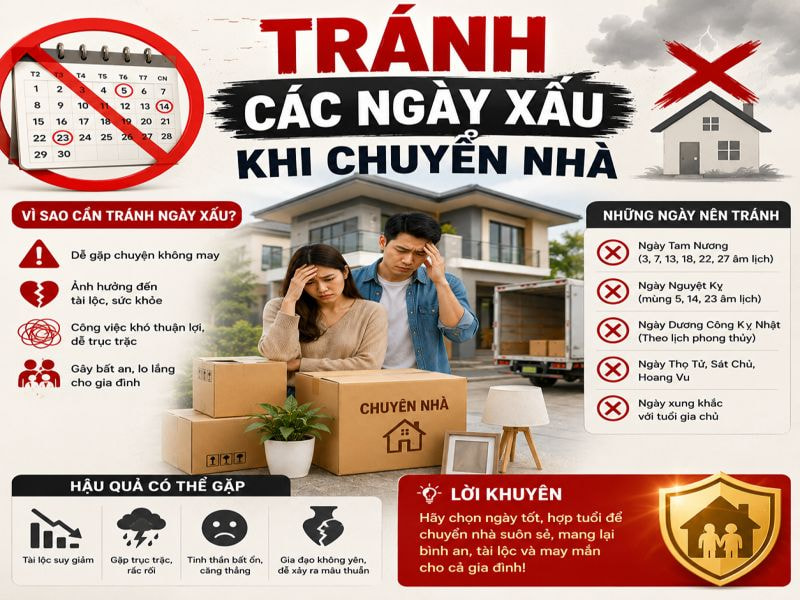 Cách chọn ngày tốt để chuyển nhà may mắn, hợp tuổi gia chủ 10 Tránh các ngày xấu khi chuyển nhà