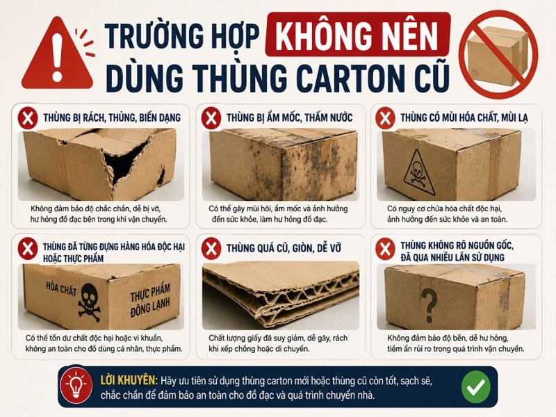 Có nên dùng thùng carton cũ khi chuyển nhà? 9 Trường hợp KHÔNG NÊN dùng thùng carton cũ