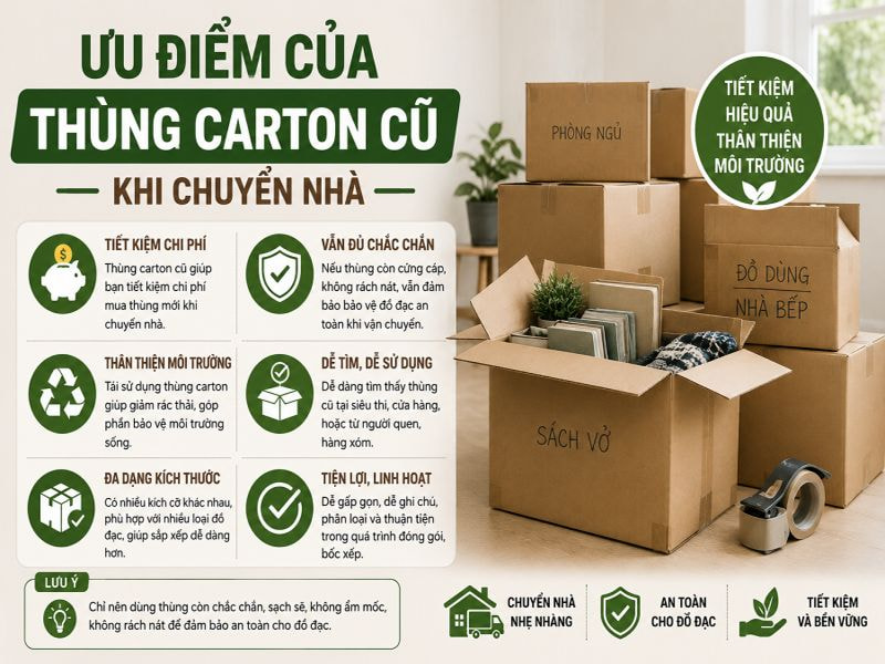 Có nên dùng thùng carton cũ khi chuyển nhà? 8 Ưu điểm của thùng carton cũ khi chuyển nhà