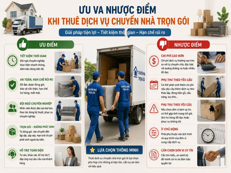 Nên tự chuyển nhà hay thuê dịch vụ? So sánh chi tiết từ A-Z 9 Ưu và nhược điểm khi thuê dịch vụ chuyển nhà trọn gói