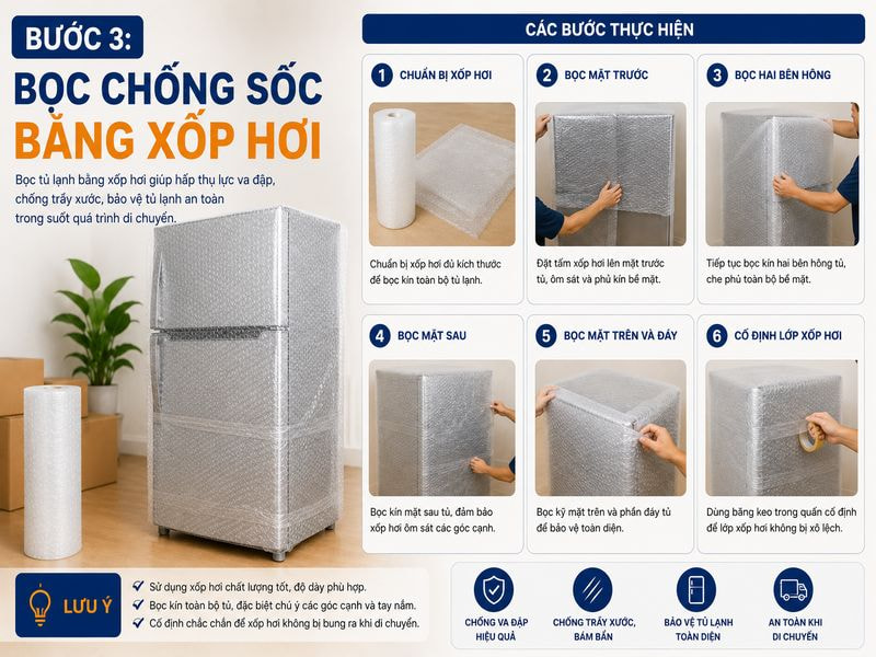 Bước 3: Bọc chống sốc bằng xốp hơi