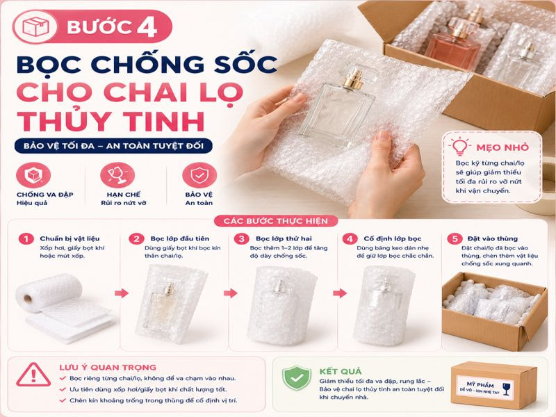 Bước 4: Bọc chống sốc cho chai lọ thủy tinh