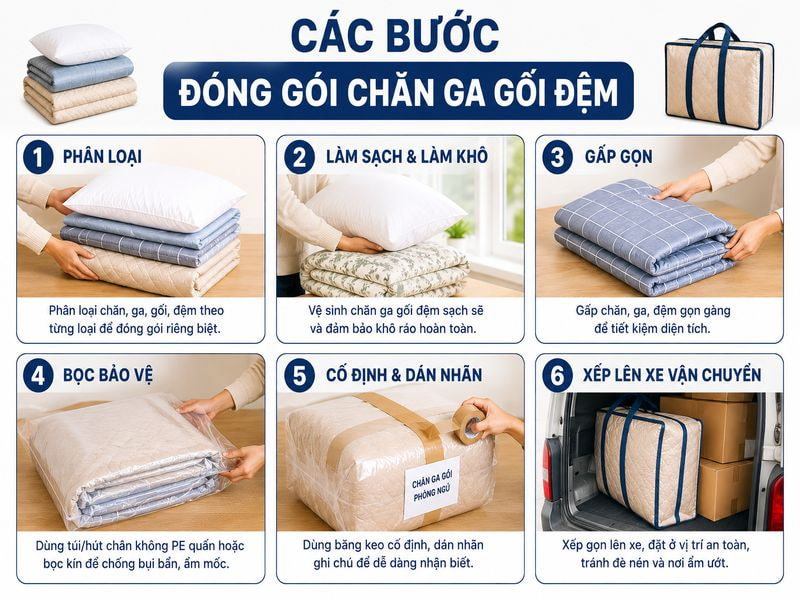 Cách đóng gói chăn ga gối nệm khi chuyển nhà đúng cách 9 Các bước đóng gói đóng gói chăn ga gối đệm