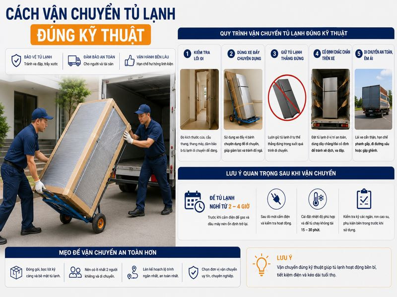 Cách vận chuyển tủ lạnh đúng kỹ thuật