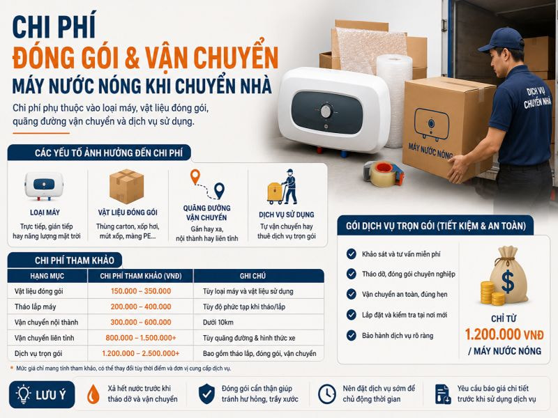 7 bước đóng gói máy nước nóng khi chuyển nhà đơn giản 10 Chi phí đóng gói và vận chuyển máy nước nóng khi chuyển nhà