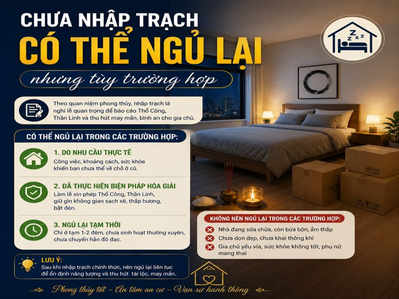 Chưa nhập trạch có thể ngủ lại nhưng tùy trường hợp