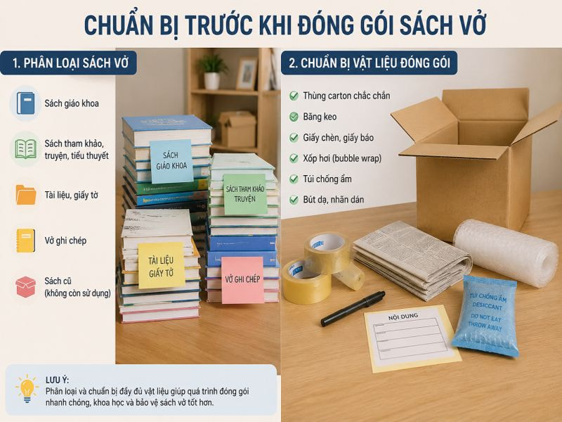 Cách đóng gói sách vở khi chuyển nhà an toàn và gọn gàng 8 Chuẩn bị trước khi đóng gói sách vở