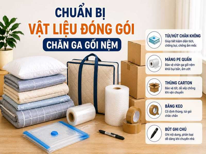 Cách đóng gói chăn ga gối nệm khi chuyển nhà đúng cách 8 Chuẩn bị vật liệu đóng gói