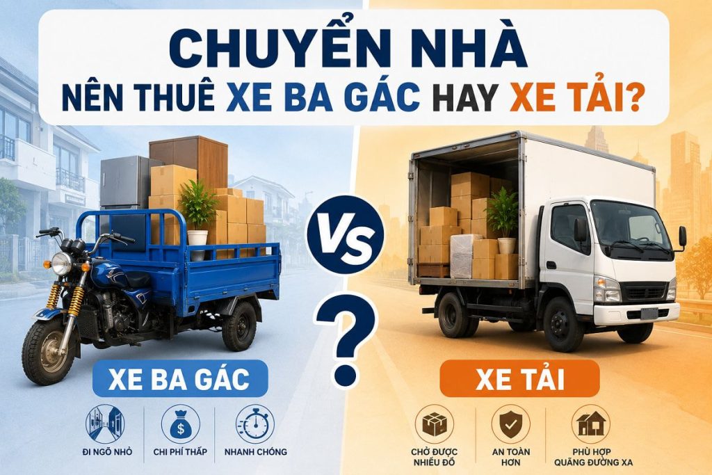 Chuyển nhà nên thuê xe ba gác hay xe tải? Lựa chọn phù hợp 1 Chuyển nhà nên thuê xe ba gác hay xe tải?