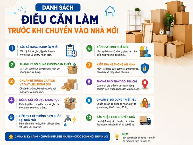 Danh sách A-Z điều cần làm trước khi chuyển vào nhà mới 8 Danh sách điều cần làm trước khi chuyển vào nhà mới