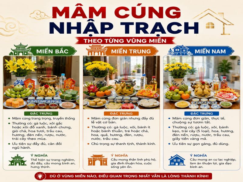 Mâm cúng nhập trạch gồm những gì? Hướng dẫn đầy đủ 9 Mâm cúng nhập trạch theo từng cùng miền