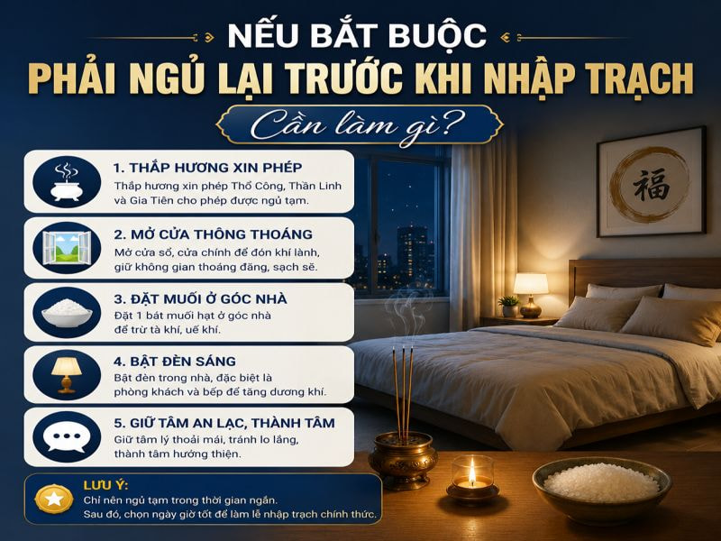 Nếu bắt buộc phải ngủ lại trước khi nhập trạch cần làm gì?