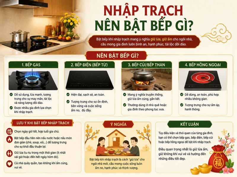 Nhập trạch nên bật bếp gì?
