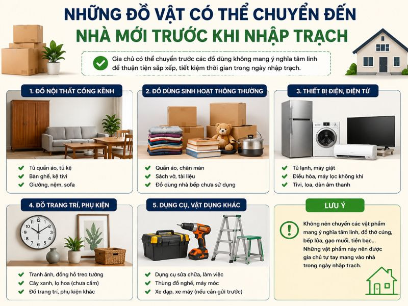 Những đồ vật có thể chuyển đến nhà mới trước khi nhập trạch