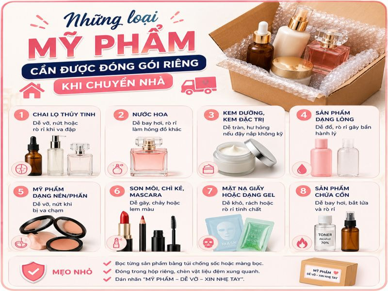 Những loại mỹ phẩm cần được đóng gói riêng khi chuyển nhà