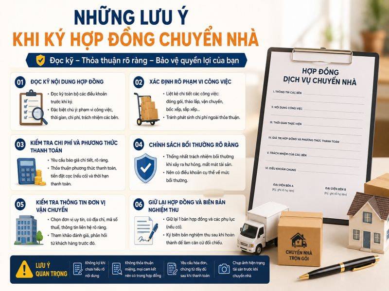 Hợp đồng dịch vụ chuyển nhà: Mẫu chuẩn, nội dung cần có 9 Những lưu ý khi ký hợp đồng chuyển nhà