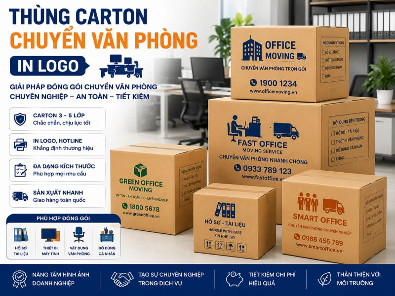 Dịch vụ in thùng carton chuyển nhà chuyên nghiệp cho các doanh nghiệp 9 Thùng carton chuyển văn phòng in logo