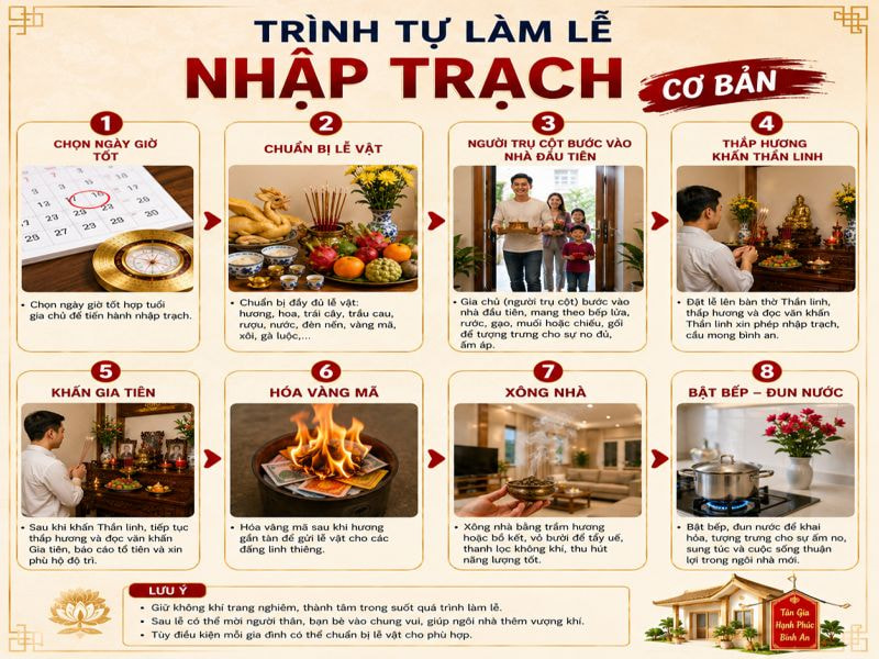 Văn khấn nhập trạch đầy đủ cho nhà mới, chung cư 10 Trình tự làm lễ nhập trạch cơ bản