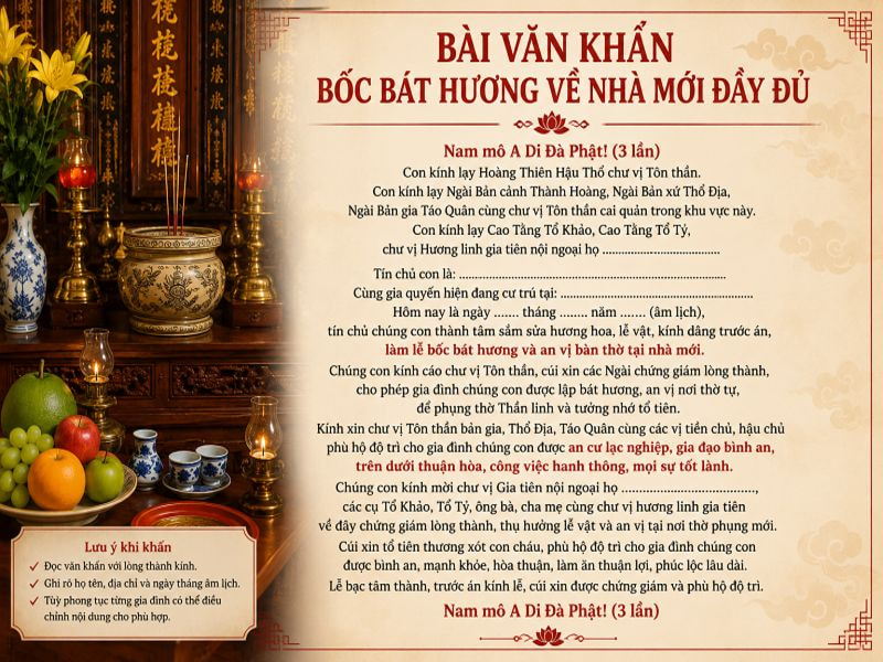 Văn khấn bốc bát hương về nhà mới đầy đủ, chi tiết 9 Bài văn khấn bốc bát hương về nhà mới đầy đủ