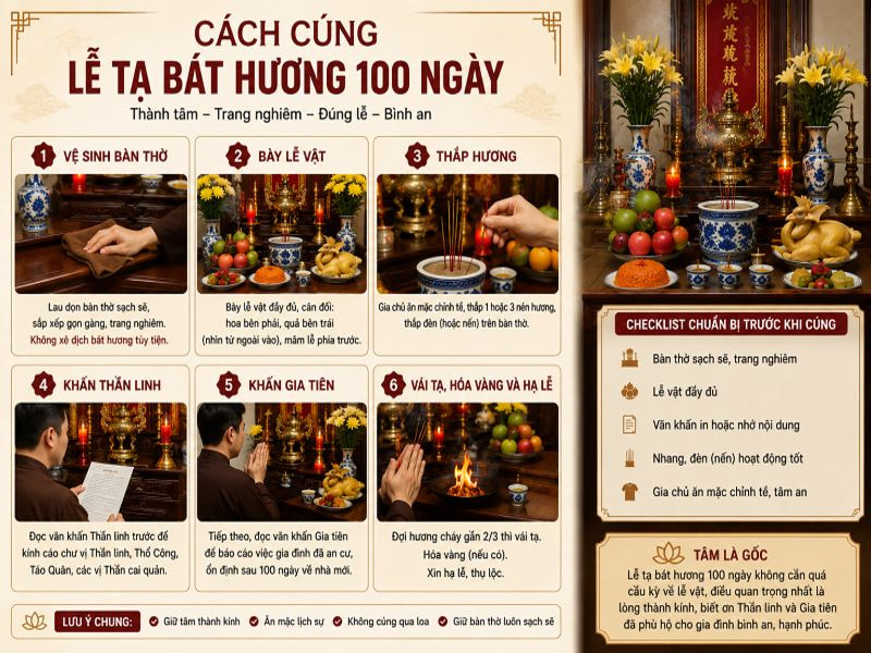 Lễ tạ bát hương 100 ngày về nhà mới: Ý nghĩa, lễ vật, văn khấn 9 Cách cúng lễ tạ bát hương 100 ngày