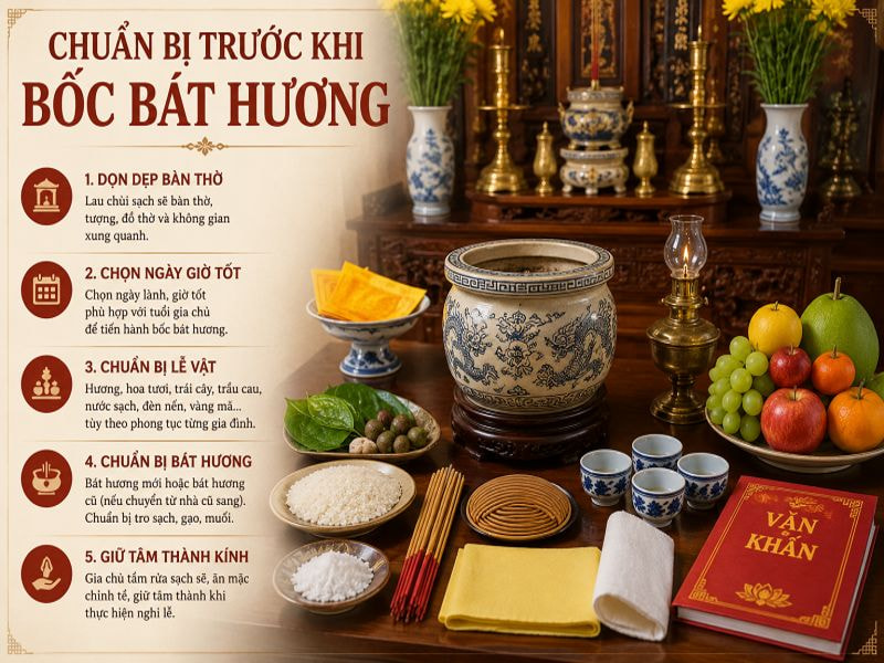 Văn khấn bốc bát hương về nhà mới đầy đủ, chi tiết 8 Chuẩn bị trước khi bốc bát hương