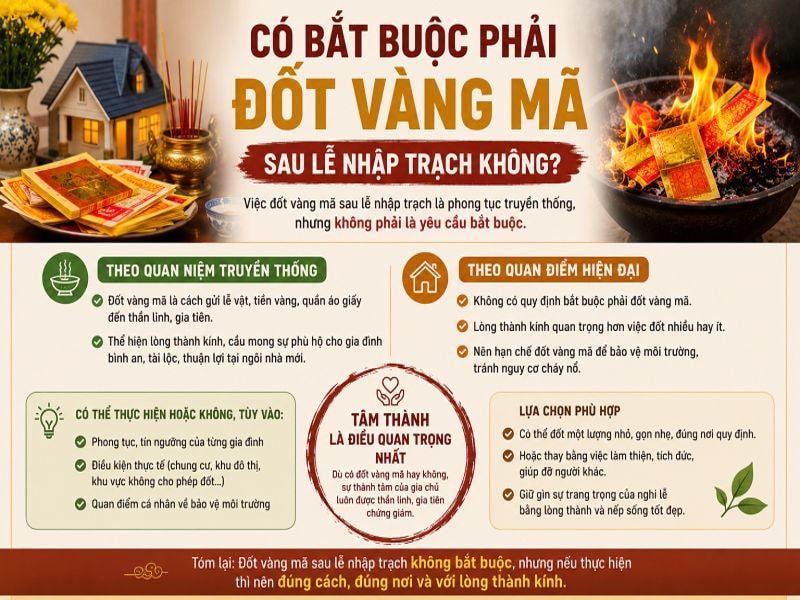 Vàng mã cúng nhập trạch xong làm gì? Ý nghĩa, cách dùng đúng 9 Có bắt buộc phải đốt vàng mã sau lễ nhập trạch không?