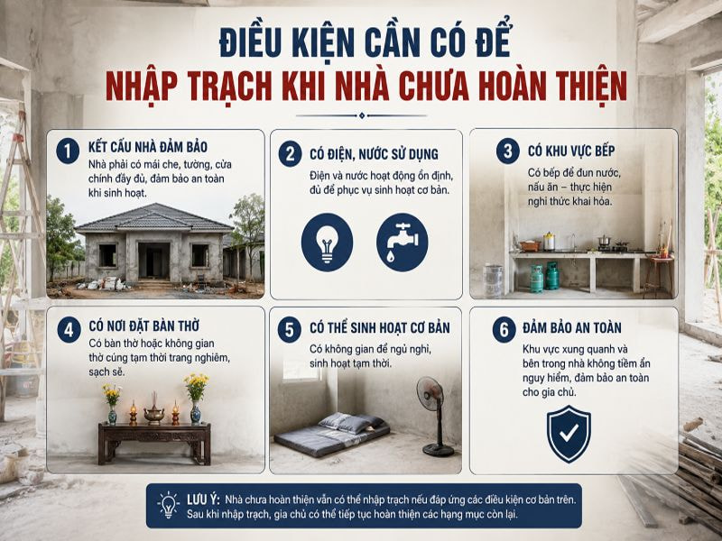 Nhà chưa hoàn thiện có nhập trạch được không? 8 Điều kiện cần có để nhập trạch khi nhà chưa hoàn thiện