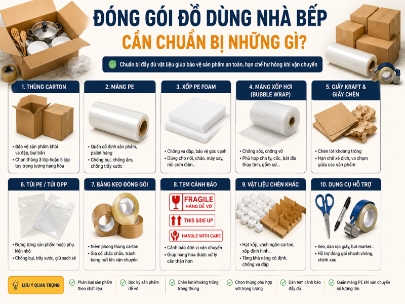 Hướng dẫn đóng gói đồ dùng nhà bếp chi tiết từ A- Z 8 Đóng gói đồ dùng nhà bếp cần chuẩn bị những gì?
